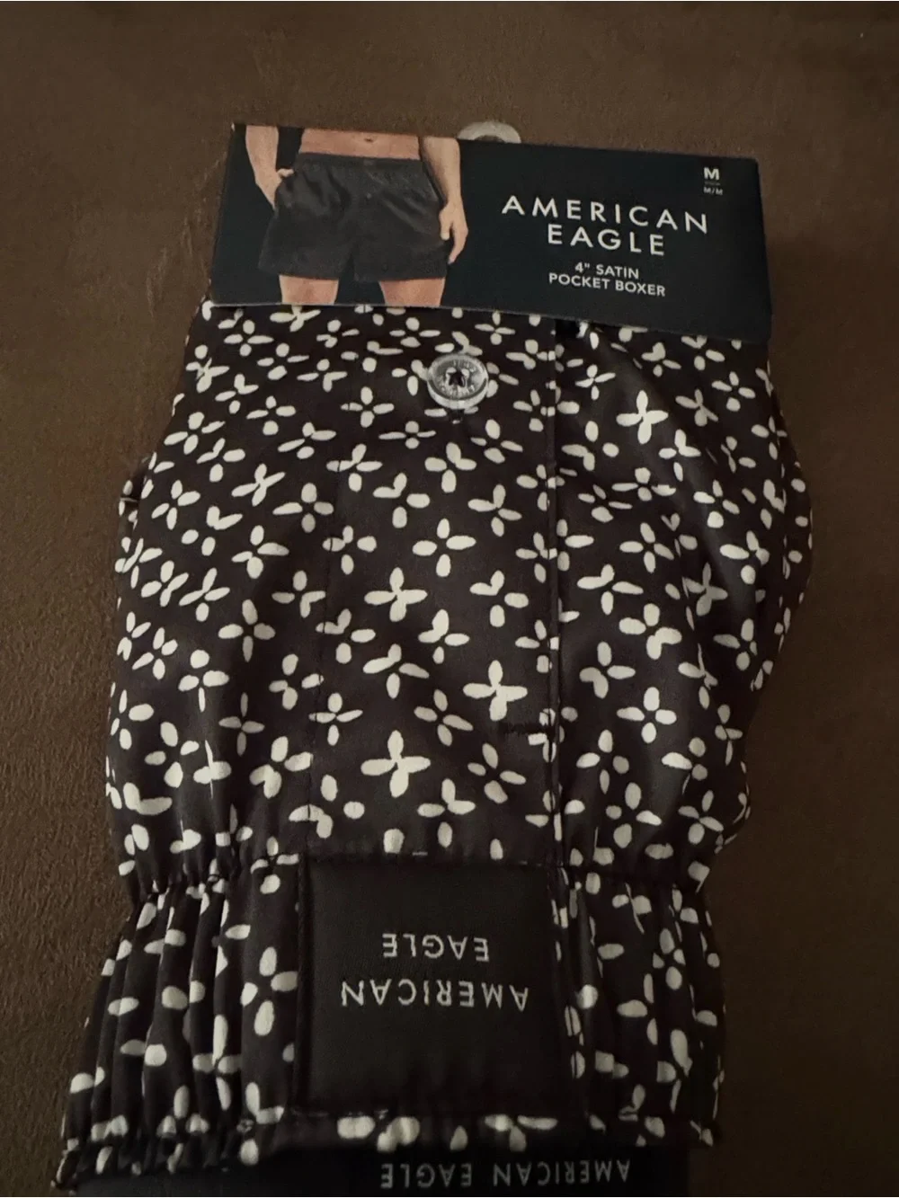 Satin Boxers Mens Medium Black American Eagle Pocket